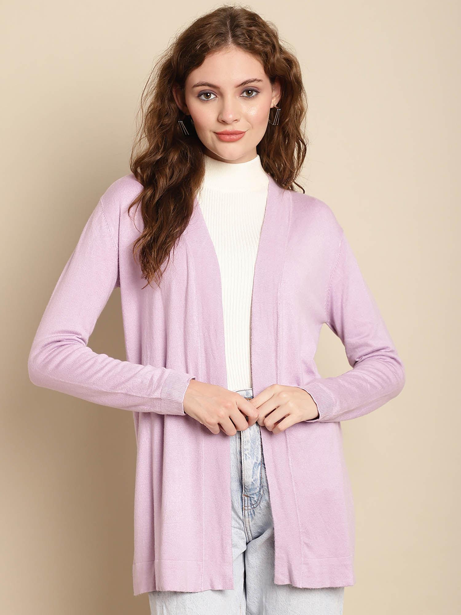 full sleeve front open solid purple shrug