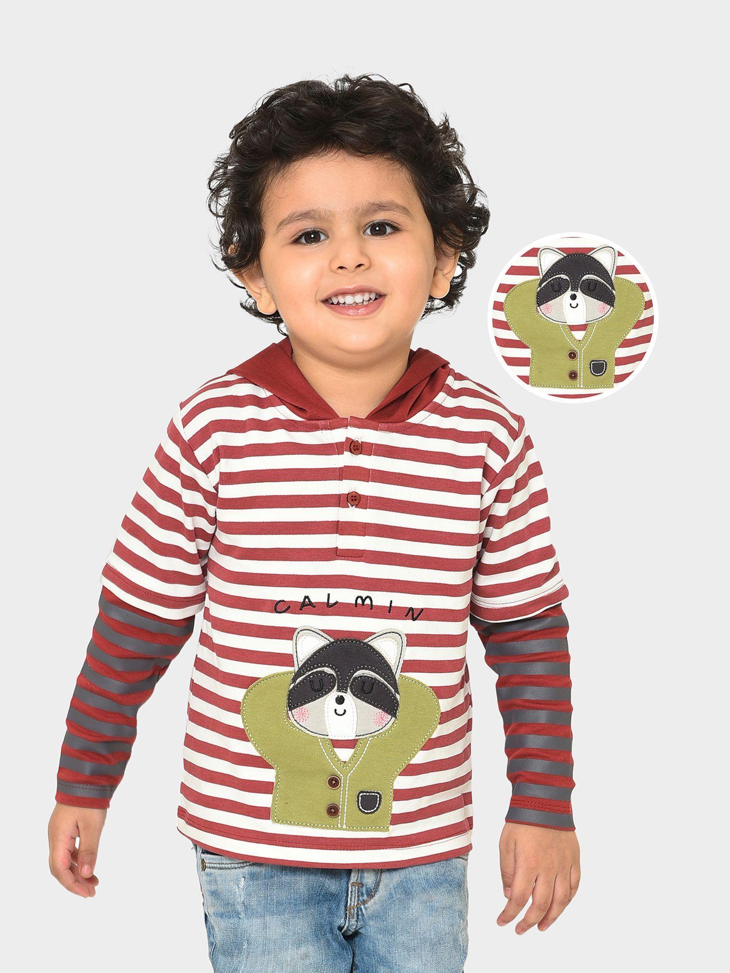 full sleeve hooded red striper t-shirt for boys