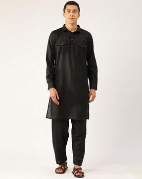 full-sleeve kurta with collar-neck