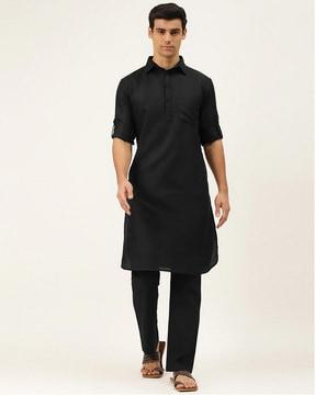 full-sleeve kurta with collar-neck