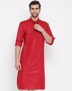 full-sleeve long kurta with flap pockets