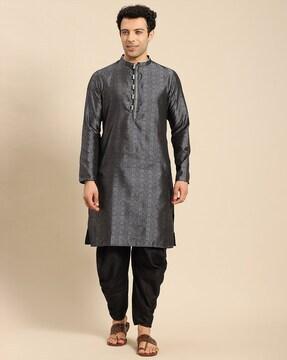 full-sleeve long kurta with mandarin collar