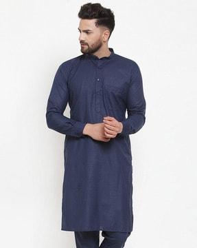 full-sleeve long kurta with patch pocket