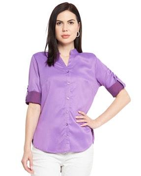 full-sleeve mandarin-collar shirt