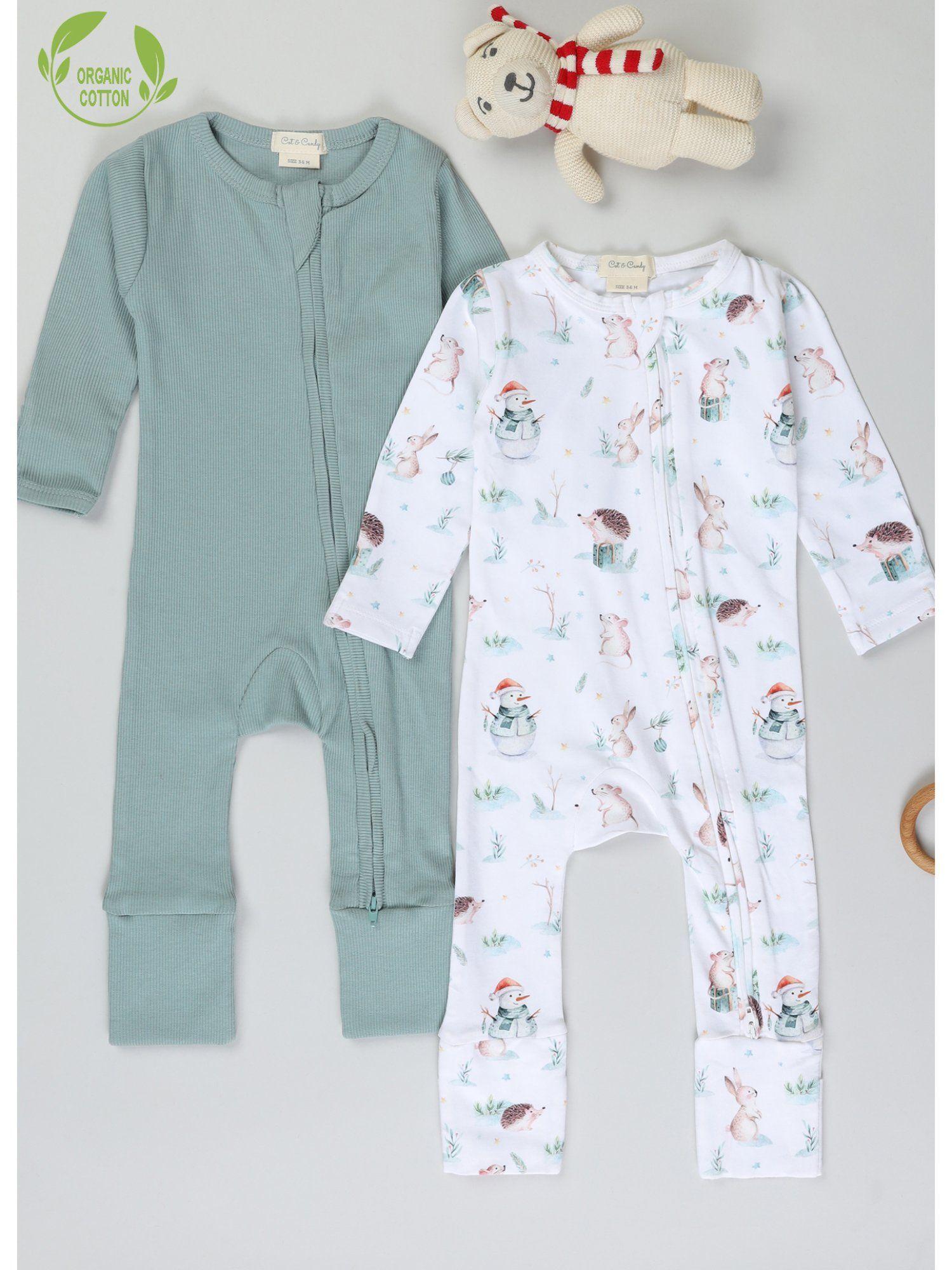 full sleeve organic cotton kids printed zipsuit (pack of 2)