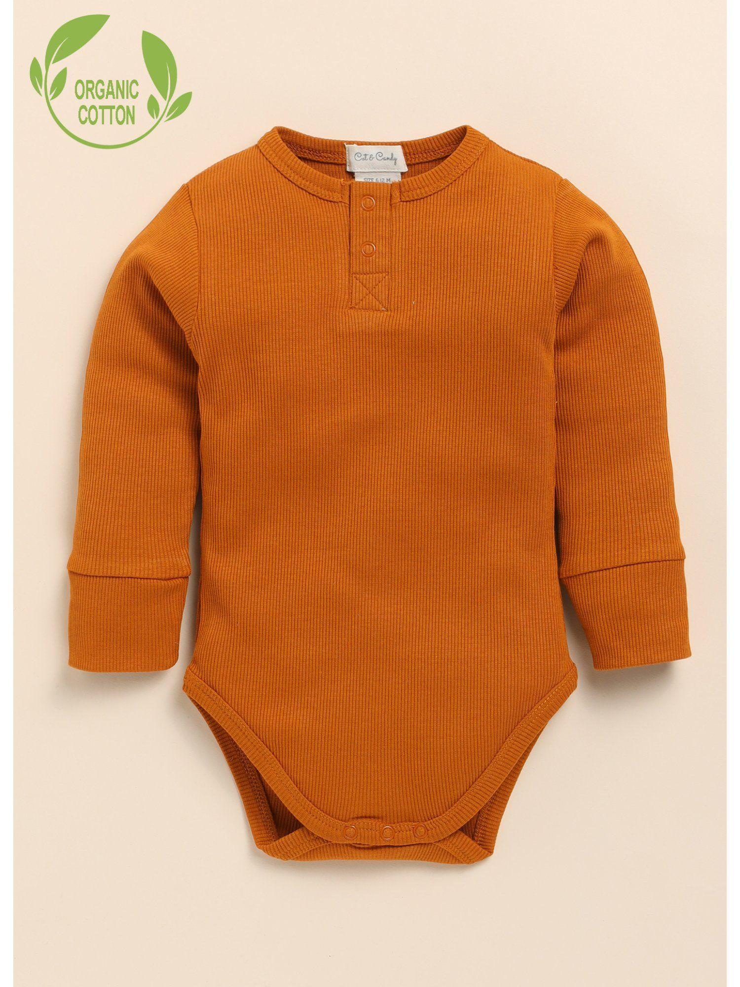 full sleeve organic cotton kids romper rust