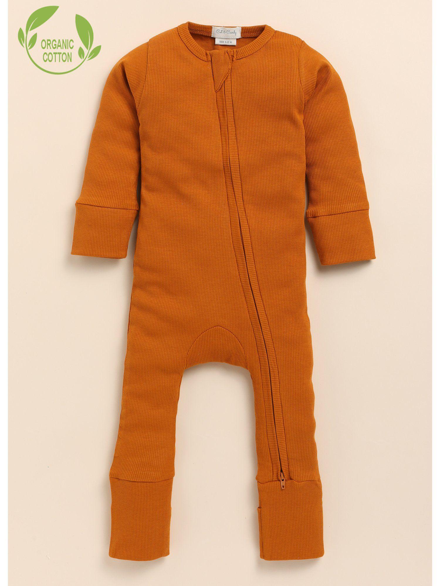 full sleeve organic cotton kids rust zipsuit