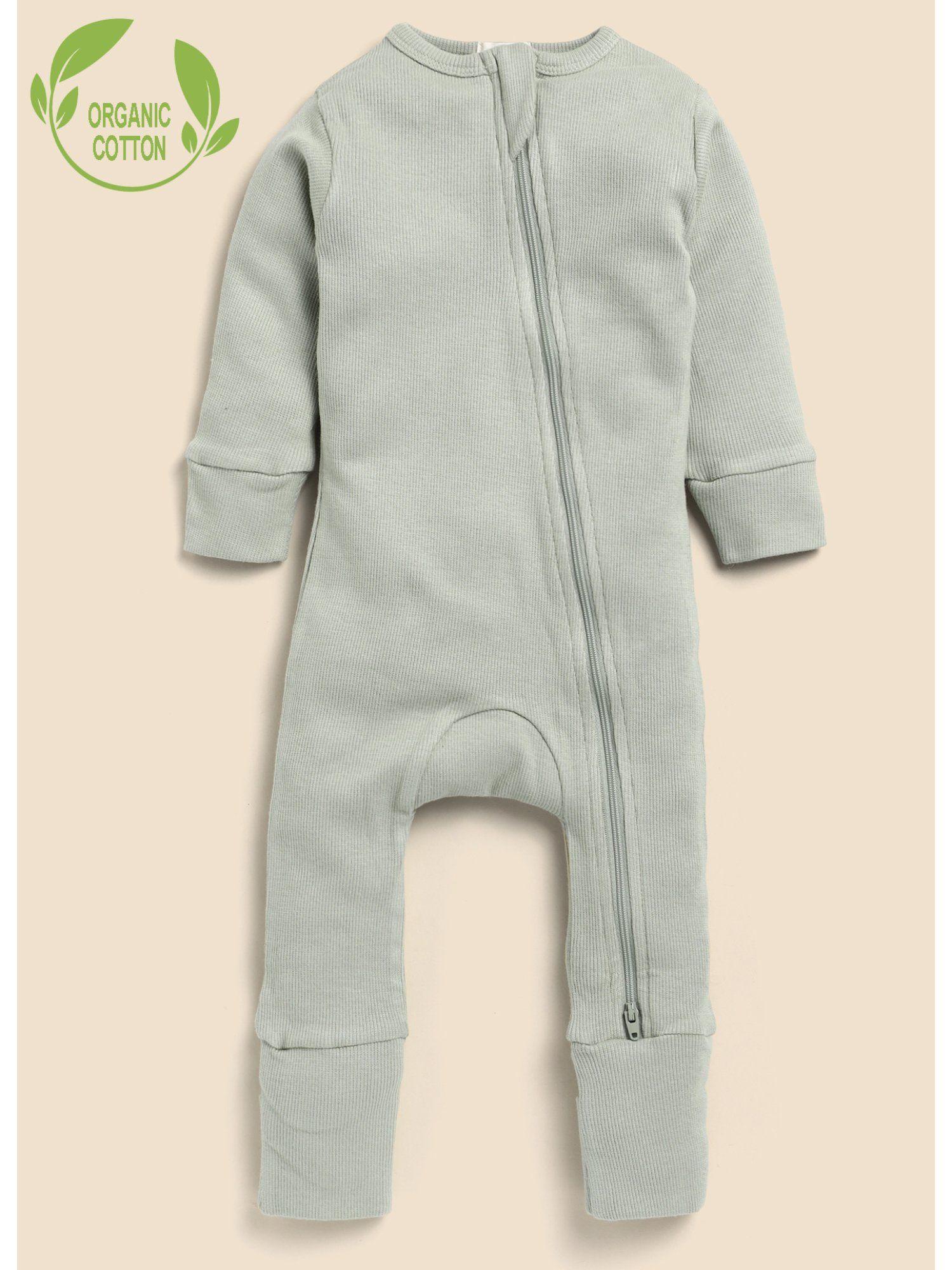 full sleeve organic cotton kids sage blue zipsuit