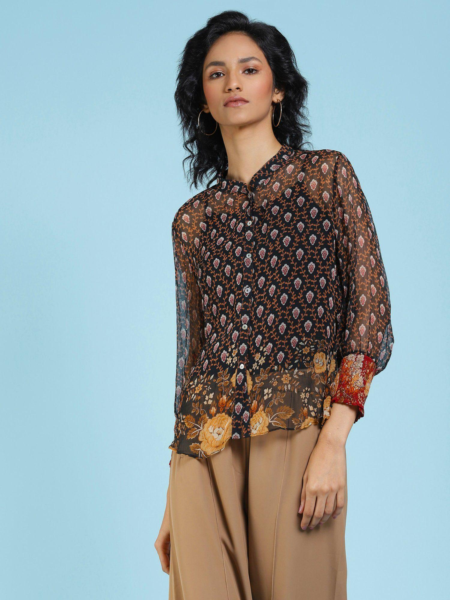 full sleeve printed shirt with camisole (set of 2)