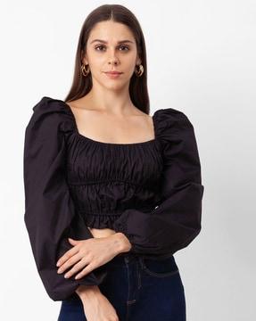 full-sleeve relaxed fit crop top