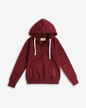 full-sleeve ribbed hems hooded sweatshirt