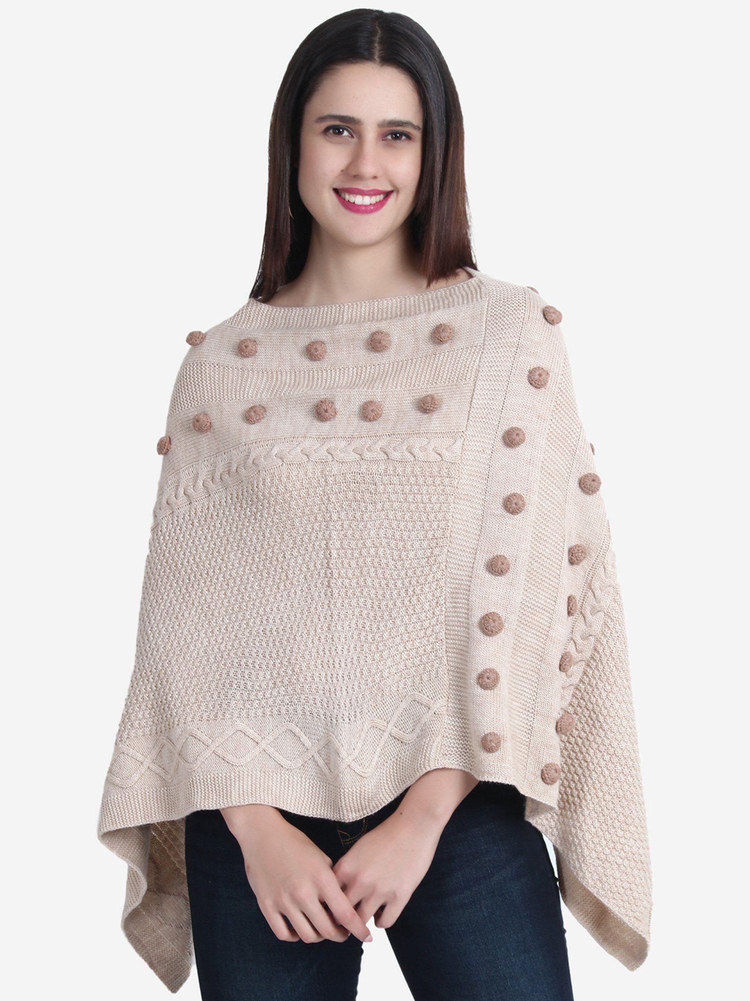 full sleeve self designed beige colour poncho