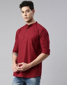 full-sleeve shirt kurta with patch pocket