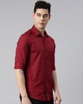 full-sleeve slim fit shirt with patch pocket