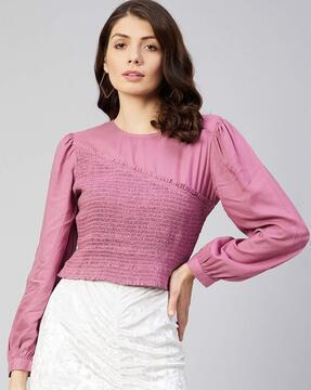 full-sleeve smocked top