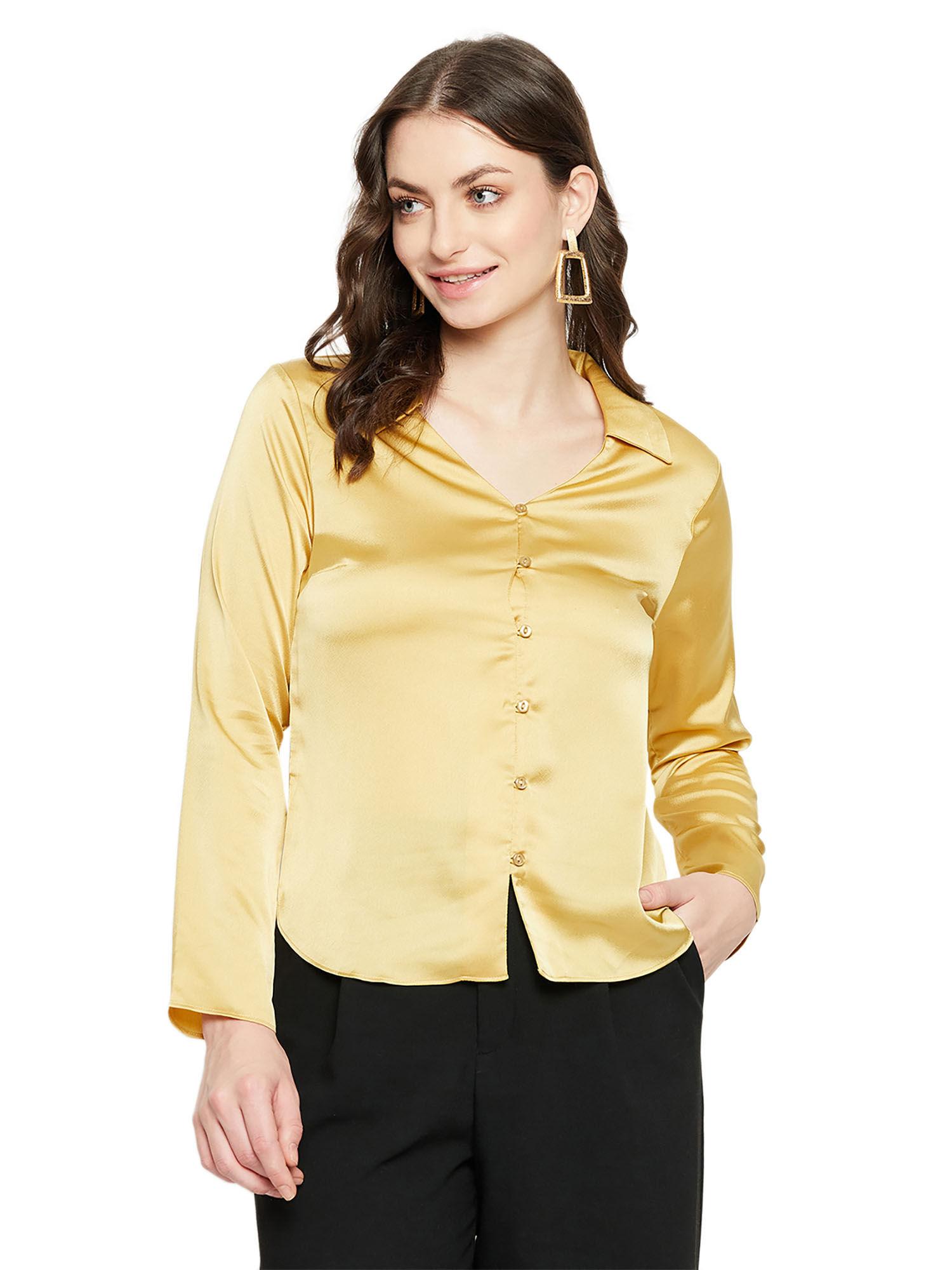 full sleeve solid mustard women shirts