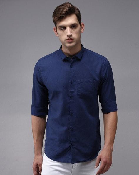 full-sleeve spread-collar shirt