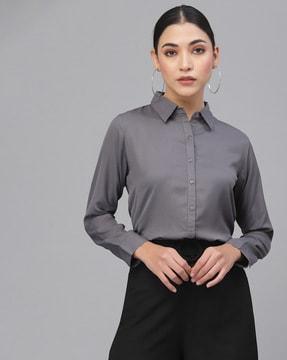 full-sleeve spread-collar shirt