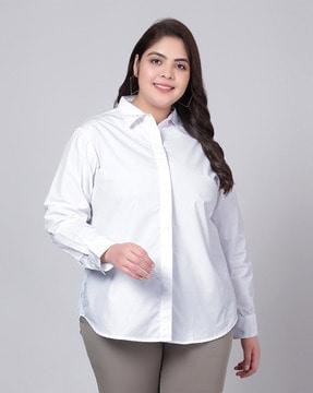 full-sleeve spread-collar shirt