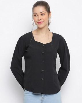 full-sleeve top with front-button closure