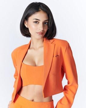 full sleeved lapel collared crop jacket