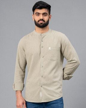 full-sleeves shirt with band-collar