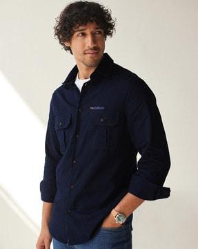 full-sleeves shirt with flap pockets