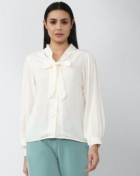 full-sleeves tie-up neck shirt