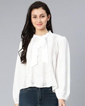 full-sleeves top with tie-up waist