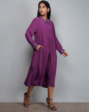 full sleeves a-line dress with insert pocket