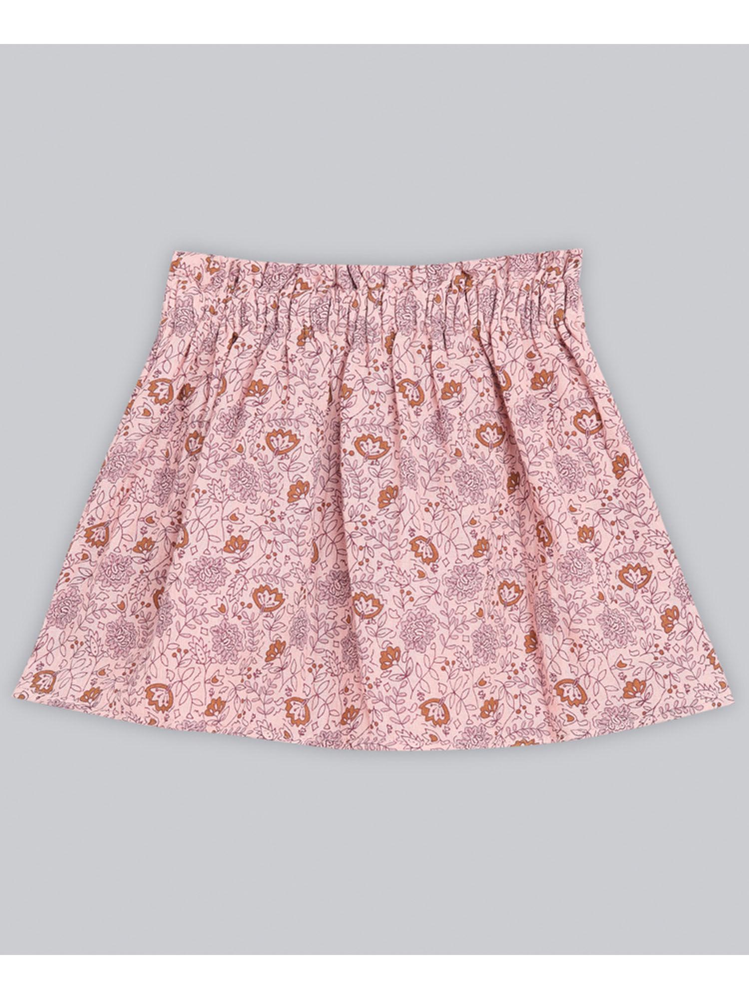 full sleeves allover printed organic skirt - pink