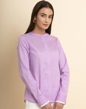 full-sleeves band-collar top