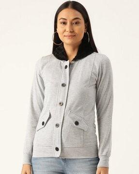 full sleeves button-down hooded jacket