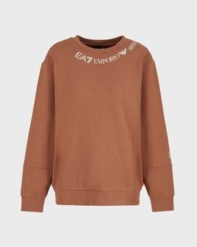 full-sleeves crew-neck contrast logo regular fit sweatshirt