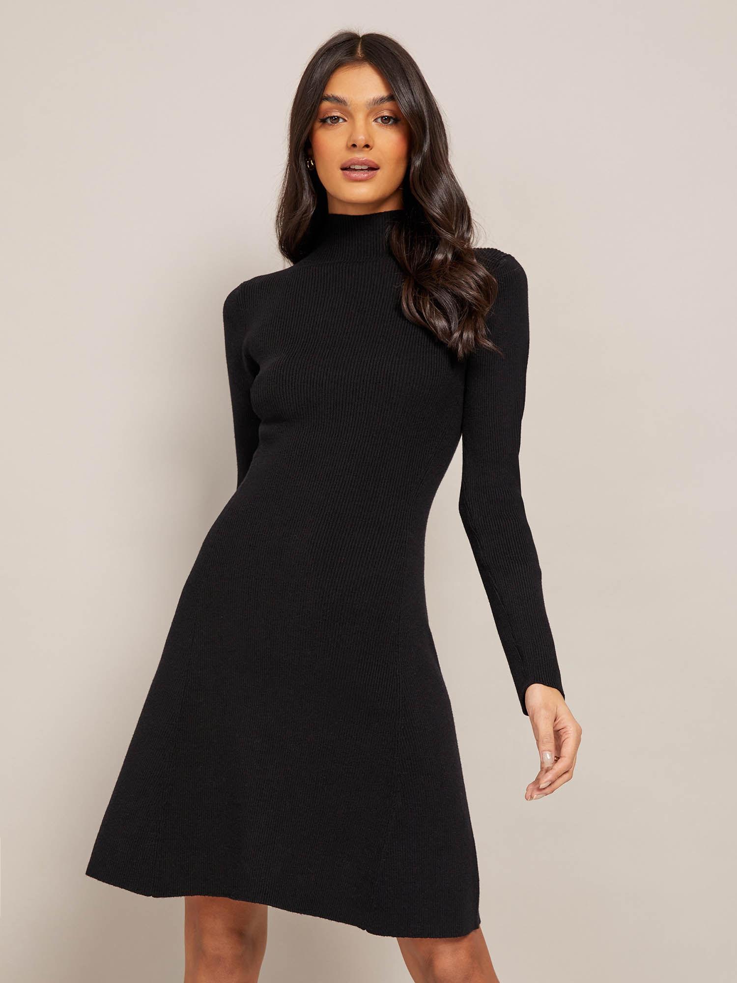 full sleeves fit & flare mini dress-black