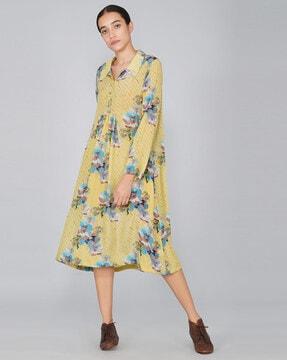 full sleeves floral print a-line dress