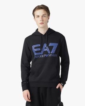 full sleeves hood neck contrast maxi logo sweatshirt