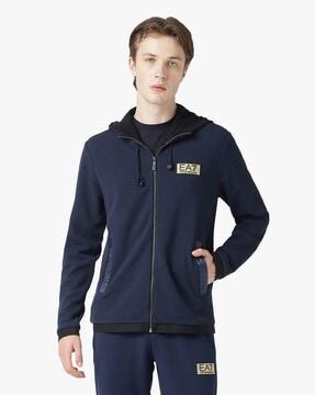 full sleeves hood-neck gold logo relaxed fit sweatshirt