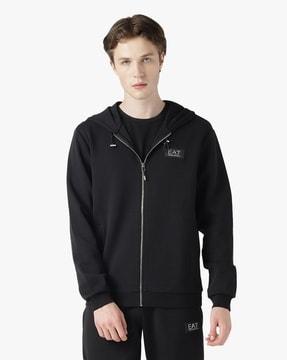 full sleeves hood neck patch logo regular fit sweatshirt