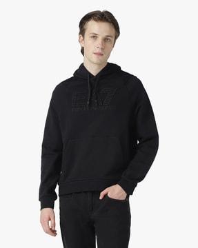 full sleeves hood-neck tone-on-tone maxi logo regular fit sweatshirt