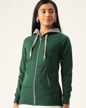 full sleeves hooded jacket with zip detail