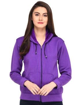 full sleeves hooded sweatshirt with zip detail