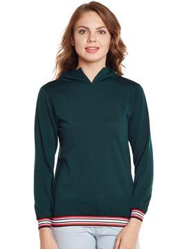 full-sleeves hoodie sweatshirt with ribbed hems