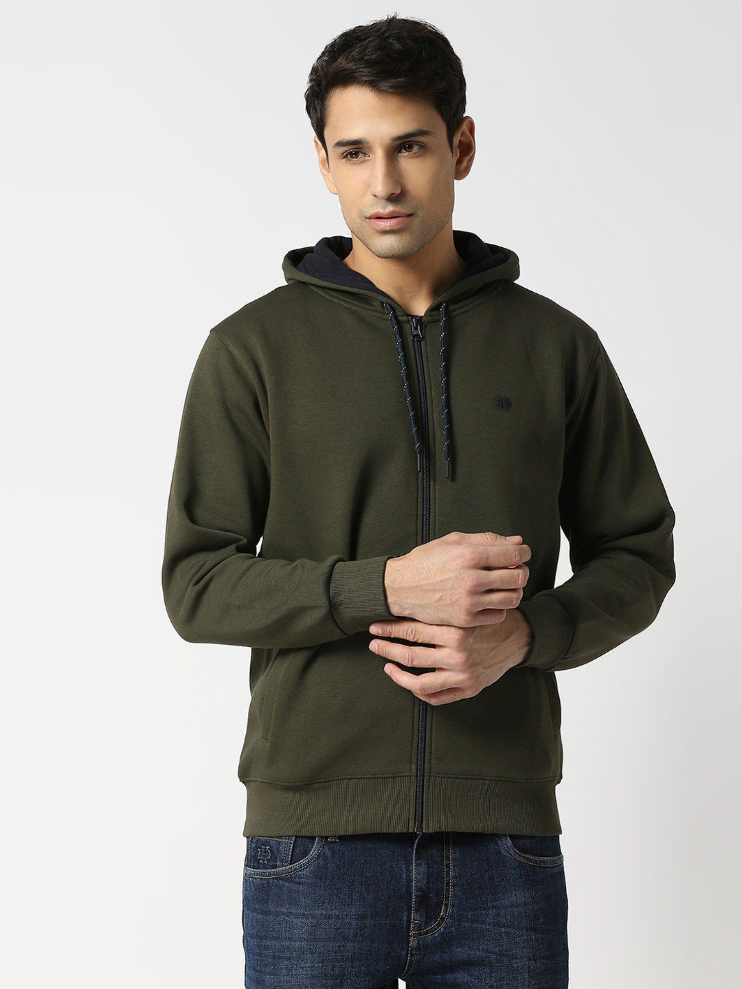 full sleeves olive full zip fleece hoodie