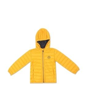 full-sleeves quilted jacket with hood