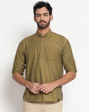 full-sleeves shirt kurta with mandarin collar