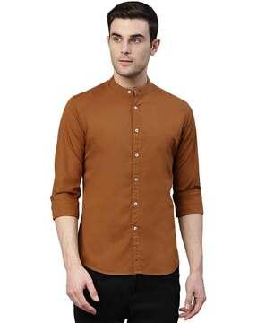 full-sleeves shirt with mandarin collar