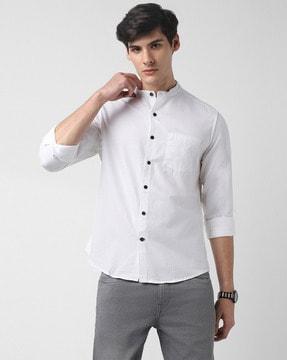 full-sleeves shirt with mandarin collar