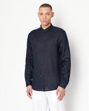 full-sleeves shirt with with band collar