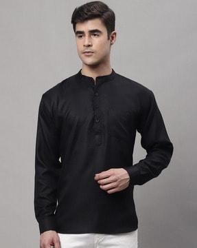 full-sleeves short kurta with band collar